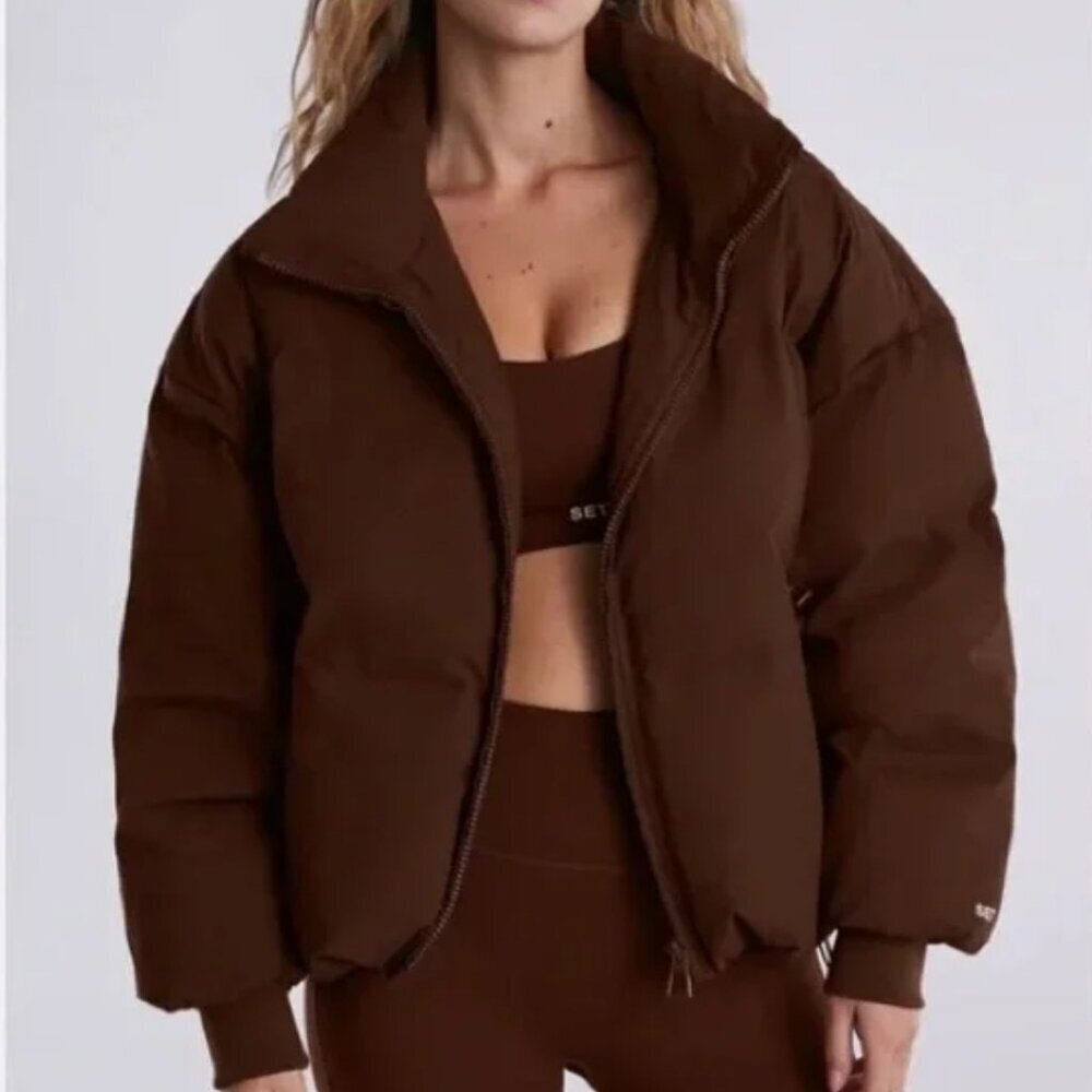 SET ACTIVE Oversized Puffer Jacket in Coco Brown - XS